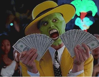 greedy money man holding cash.